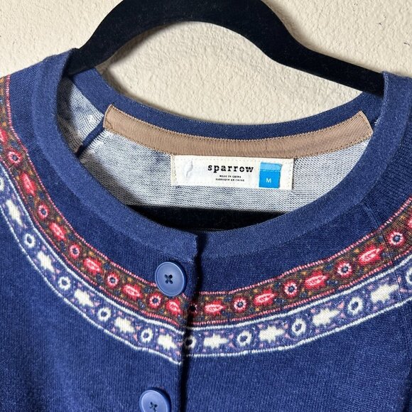 ANTHROPOLOGIE Sparrow Fair Isle Floral Sweater with Tie Size Medium - Picture 3 of 11